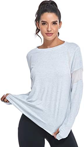 Muzniuer женски долги ракави вежбање кошули-обична маичка со долги ракави за жени јога спортска маица активна облека со дупка со