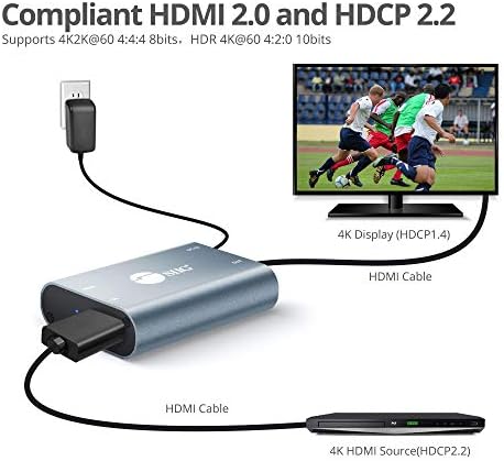 Siig HDMI 2.0A HDCP 2.2 до 1,4 конвертор 4K @60Hz YUV 4: 4: 4, HDR, CEC Pass-Through, Cleass Signal/Repeater, USB напојување до 20M продолжение