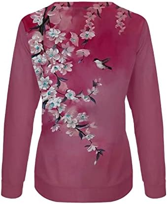 Лабава пулвер трендовски врвови класични графички џемпери екипаж џемпери за жени обични блуза со долг ракав