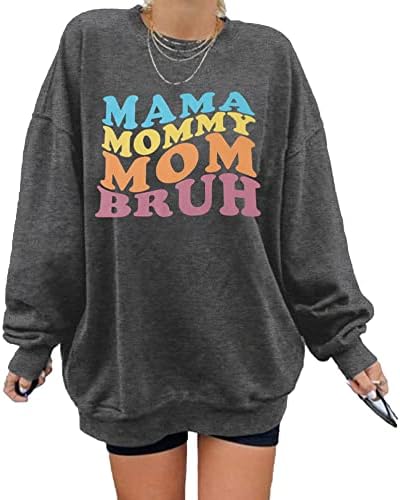 Lotucy преголема мама џемпер жени мама мама мама бру пуловер врвови обични екипаж лабава кошула со долг ракав