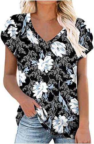 Шарени блузи за јуниори ливчиња краток ракав против вратот спандекс цветни графички лабави вклопени долги врвни тинејџери 2023 hj