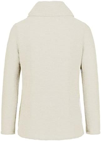 Џемпер за жени цврста боја бујна копче пуловер со долг ракав, кукавички скокач на вратот на горниот асиметричен полите плетена џемпер