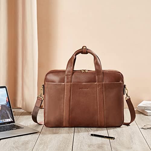 Bostanten Briftcass за мажи кожа лаптоп торба 15,6 инчи компјутерски месинџер Тенок торба со тенок торба за работа