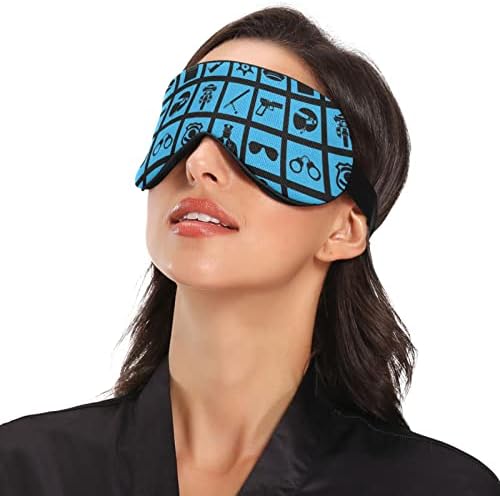 Унисекс спиење маска за очи, тенка-сина линија-полици-икони ноќна маска за спиење удобно покритие за сенка за спиење на очите