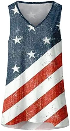 Womenените на 4 -ти јули американско знаме за печатење на знамето врвови без ракави лето смешно тренингот врвови симпатични маички за одмор
