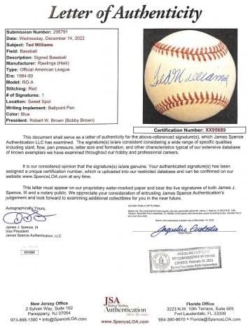 Тед Вилијамс го автограмираше ОАЛ Бејзбол ЈСА Бостон Ред Сокс чист! - Автограмирани бејзбол