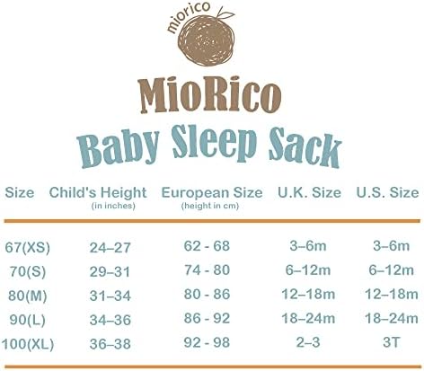 Miorico Бебе вреќа за спиење 0,5tog Unisex без ракави за носење органски памук со двонасочна патентска лесна вреќа за спиење во лесна тежина,