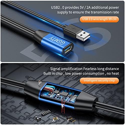 GGMTY USB 2.0 Type A машко до женски активен кабел за продолжување на повторувачот 75 стапки, голема брзина 480 Mbps