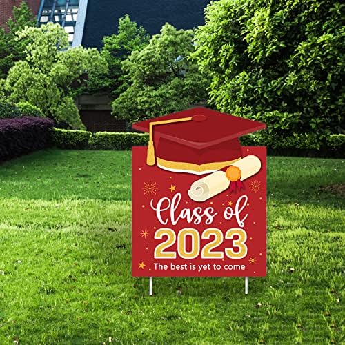 Декорација на знаци на двор за дипломирање 2023-Исклучок за тревник-Класа од 2023 година Дипломирање во дворот знак-црвена