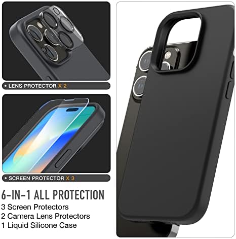 Трианиум [6 во 1 Дизајниран За iPhone 14 Pro Case Silicone, со Заштитник На Екранот Од 3 Пакувања + 2 Заштитник На Објективот На Пакетот, Комплет