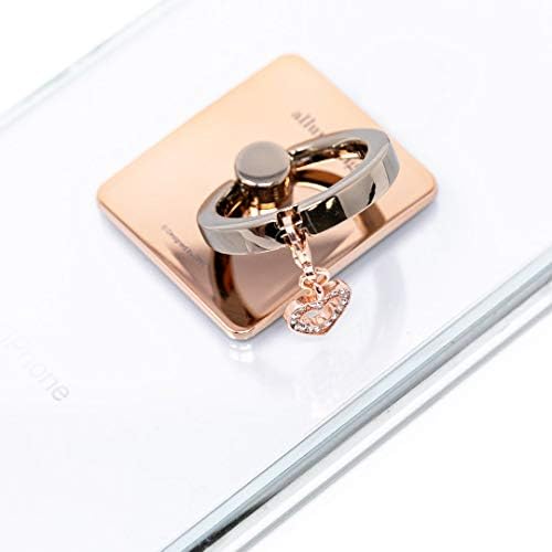 Завршен држач за прстен за мобилни телефони - штанд за паметни телефони во Броди Кристал W/ 360 ротација на прсти за прсти, срце, розово