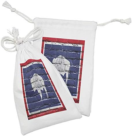 Ambesonne Wyoming ткаенина торбичка сет од 2, знаме на еднаквост состојба со бизонски принт насликано на brickид од тули, мала