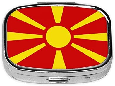 Македонско Знаме Плоштад Мини Пилула Кутија Патување Медицина Прегради Организатор Пренослив Метал Пилула Случај