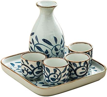LHH SAKE SET, чаши за керамички саке 6-парчиња, вклучувајќи 1 парчиња саксија 4 парчиња чаши од 1 парчиња плоча за ладно/топло/shochu/чај