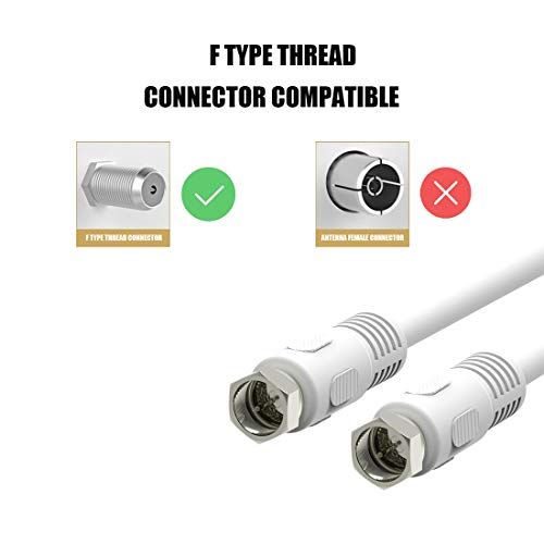 Краток коаксијален кабел, 2-пакет 1FT коаксијален кабел, кабел RG6 0,3М со конектори со десен агол, дигитални кабли за шифри со бели