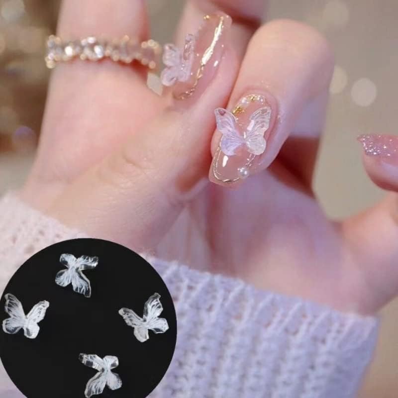 10 парчиња украси за уметност на нокти сјај 3Д смола пеперутка црна бела градиент гроздобер ригинестони DIY нокти за шарм Дизајн за дизајн