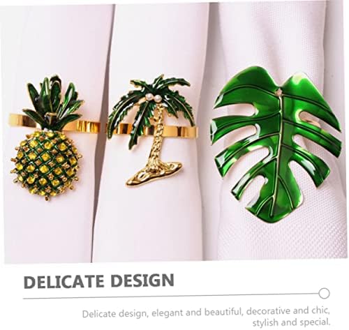 Didiseaon 6pcs Хавајски салфетки прстени зелени лисја декор хавајски декор лето декор банкет салфетки прстени ананас салфетка хаваи салфетки за