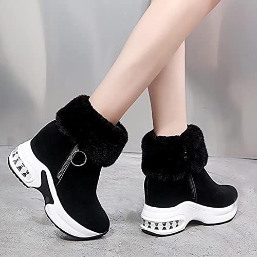 Women'sенски снежни чизми со средна четка за чизми за кревање на теле, плус волна за да се загрее и да крева памучни чизми и