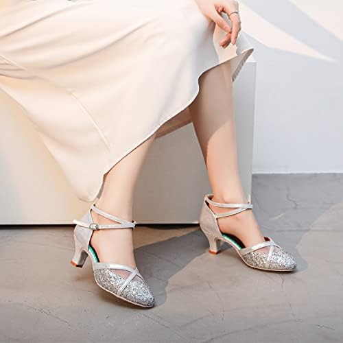 Уризе латински танцувачки чевли се продолжат средна потпетица потпетици за танцување сребрени салса салса танцувачки чевли вежбаат