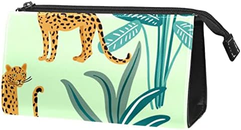 Тбуобт Торба За Шминка Патување Козметичка Торба Торбичка Чанта Чанта Со Патент, леопард палма животински цртан филм