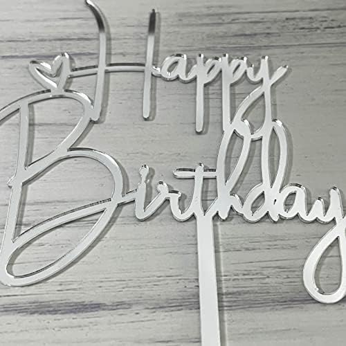 Џиеин Среќен Роденденска Торта Топпер За Декорација На Роденденска Забава-Огледало Сребрен Акрилик