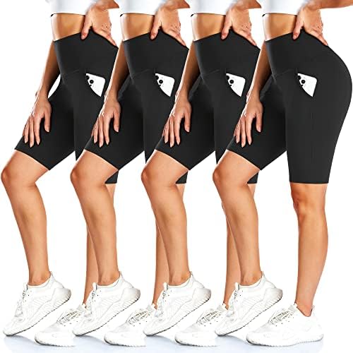 FullSoft 4 пакувачки шорцеви за велосипедисти за жени со џебови - 8 Висока половината за контрола на стомакот за вежбање јога