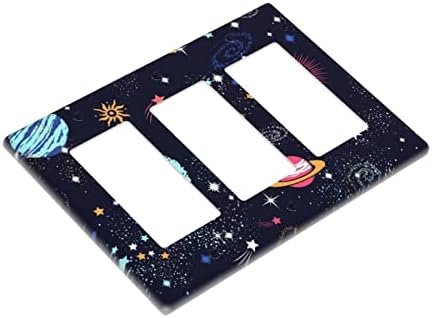 Galaxy Space Triple Rocker Light Switch Plate Cover Decorative 3 Gang For Kids Romm Расадник за домашна канцеларија Стандардна големина