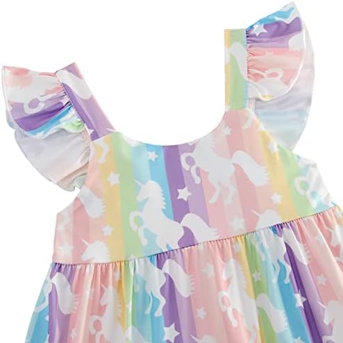 Мали Девојчиња Летни Фустани Цветни Возбудливи Ракави Сарафан Секојдневен Фустан За Игрива Без Ракави А-Линија 2-8 Години