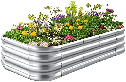 Crirax Подигнати градинарски кревети на отворено 8 × 4 × 1 ft DIY Galvanized за зеленчук 12-во-1 модуларен метален кревет за градинарство