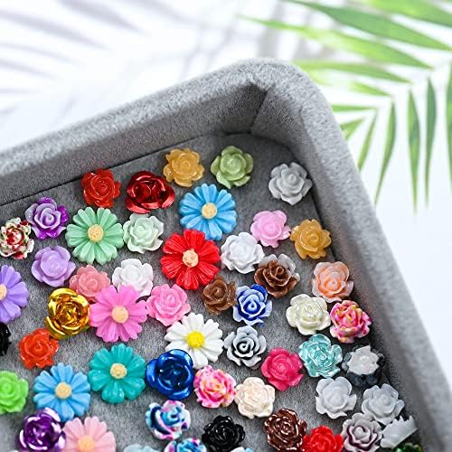 100 парчиња/торба разнобојни цвеќиња ригистони DIY приколка на ноктите измешани смола Камелија роза накит за украси за украсување на ноктите
