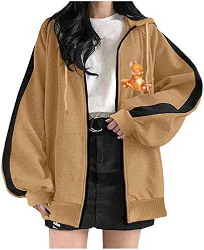 Womenените слатки верверички печатени преголеми јакна дуксери, палто девојче капка рамо на рамо со долги ракави јакни врвни со џеб