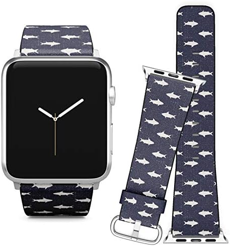 Компатибилен со Apple Watch Iwatch Series 5, 4, 3, 2, 1 // Мека кожа замена на нараквица лента за нараквици + адаптери // ајкули наутички