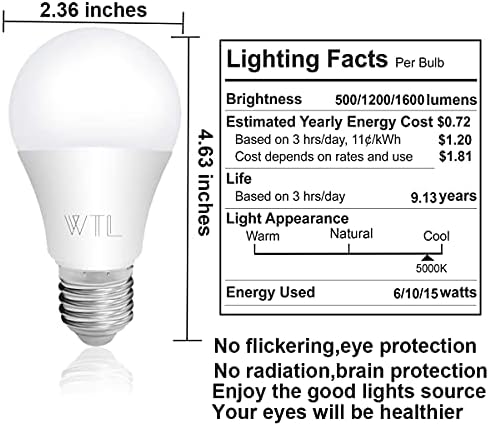 WTL 3 Начин Сијалица, a19 50/75/100W Еквивалент 5000K Дневна Светлина, 500/1200/1600LM, ТРИ Начин LED Светилки ЗА Маса Светилка,