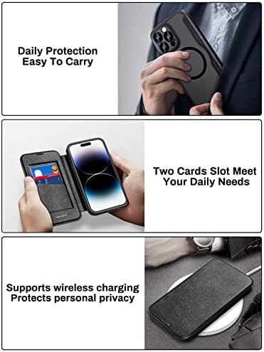 Лопнорд За Iphone 14 Pro Max Случај Компатибилен Со MagSafe, Магнетна Обвивка За Паричник Од Кожа Pu Со Држач за Слотови со 2 Картички