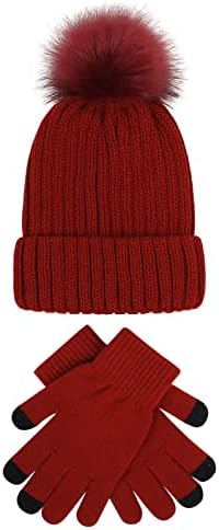 Ски манжетна капа топло густо меко со ракавици плетени зимски топло плетено капачиња за бејзбол капачиња