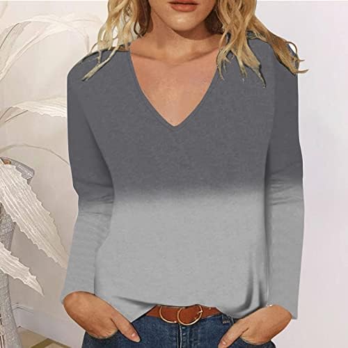 Врза за боја, долга ракав, жени, женски обичен лабава лабава врат за печатење со долги ракави маица маица врвови печатена блуза за