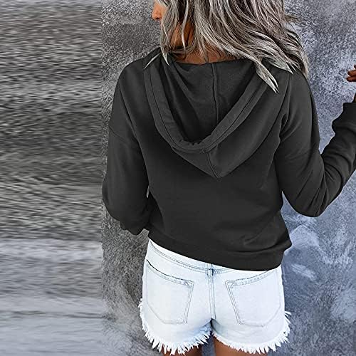 Женски џемпери за џебни кошули надолу по џебниот пуловер со долги ракави за цртање дуксери