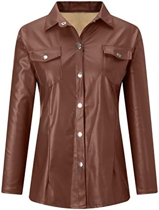 Кожа од женско пупно кошула надолу, долги ракави, копче за копче за кодење на долги ракави, картонигани лаптем, тенок фит биста џебови,
