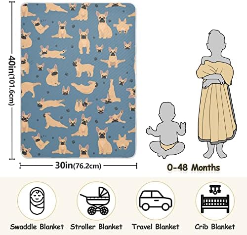 Swaddle Clabte Француски булдог памук ќебе за новороденчиња, примање ќебе, лесен меко висино ќебе за креветчето, шетач, расадници, кученце, 30х40