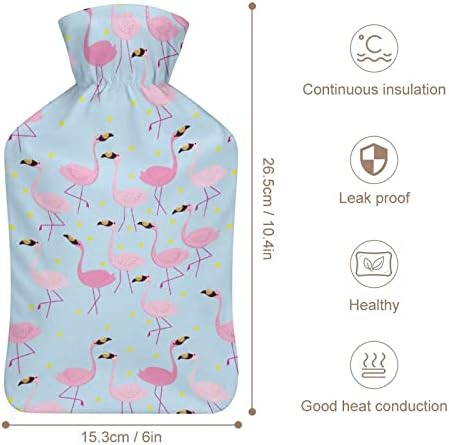 Пинк Фламинго шема вреќа со топла вода со покривка 1L гумени шишиња со топла вода за загревање на рачно загревање на ладна заштита