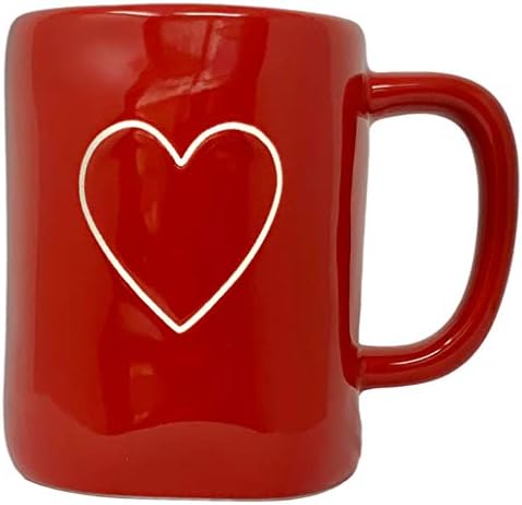 Раи Дан Црвено срце кригла - занаетчиска колекција од Магента - убава црвена кригла со цртеж на бело срце - дајте некој што го сакате