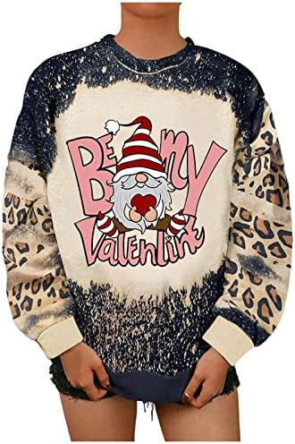 Женски Денот На Вљубените Печатени Дуксери Мека Удобна Пуловер Екипажот Леопард Печатење Спојување Дуксер