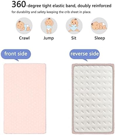 Розови полкови точки со тематски вграден креветче за креветчиња, стандарден сад за креветчиња, вграден лист со меки мали деца, вграден лист
