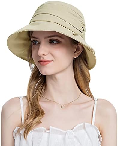 Docila Stylish Pleated Busket Hat за жени обичен памук лесен рибарски капачиња за преклопување на сонце