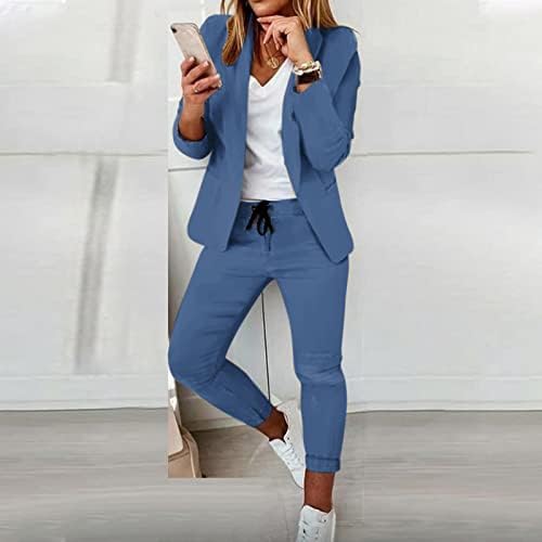 Блејзер поставува жени 2 парчиња облека плус големина цврста боја деловни облеки за работа за работа летна канцеларија со две