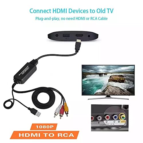 HDTV2AV Конвертор НА Сигнал HDTV ВО RCA AV Кабел ЗА AV VHS VCR DVD HDMI ДО RCA Конвертор, Поддржува NTSC ЗА Тв Стик, Roku, Chromecast, Apple