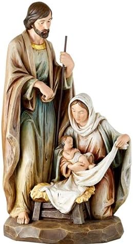 Автоматизирана свето семејство статуа Католичка стоечка декорација на домот, Мери Josephозеф и бебе Исус Фигурини религиозен Божиќен декор, 17