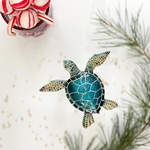 Пакет за божиќни украси на плажа од 4 - сини манта зраци и зелени морски желки - крајбрежни украси за новогодишни елки - наутички