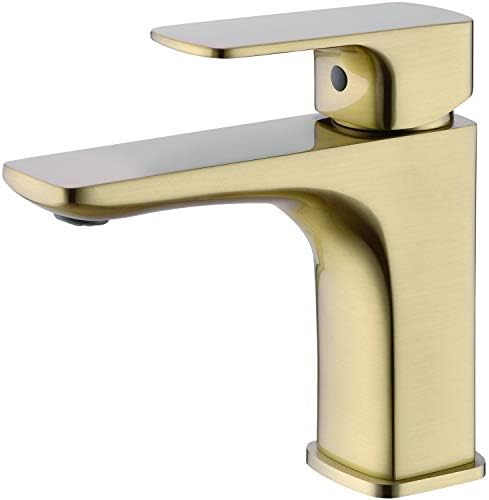 Brustmi четкана златна бања тапа од месинг единечна рачка со 1 дупка, монтиран суета за мијалник за мијалник за миење садови,