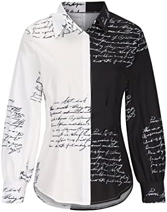 Копче за женски кошули надолу со кошули со моден фенер за ракав, лежерна маичка со врата, апстрактна печатена долга ракав лабави